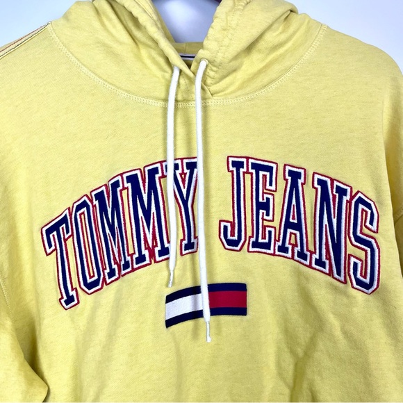 Tommy Jeans Spell Out Hoodie Pullover Sweatshirt Butter Yellow Size Large Sporty - Picture 3 of 13